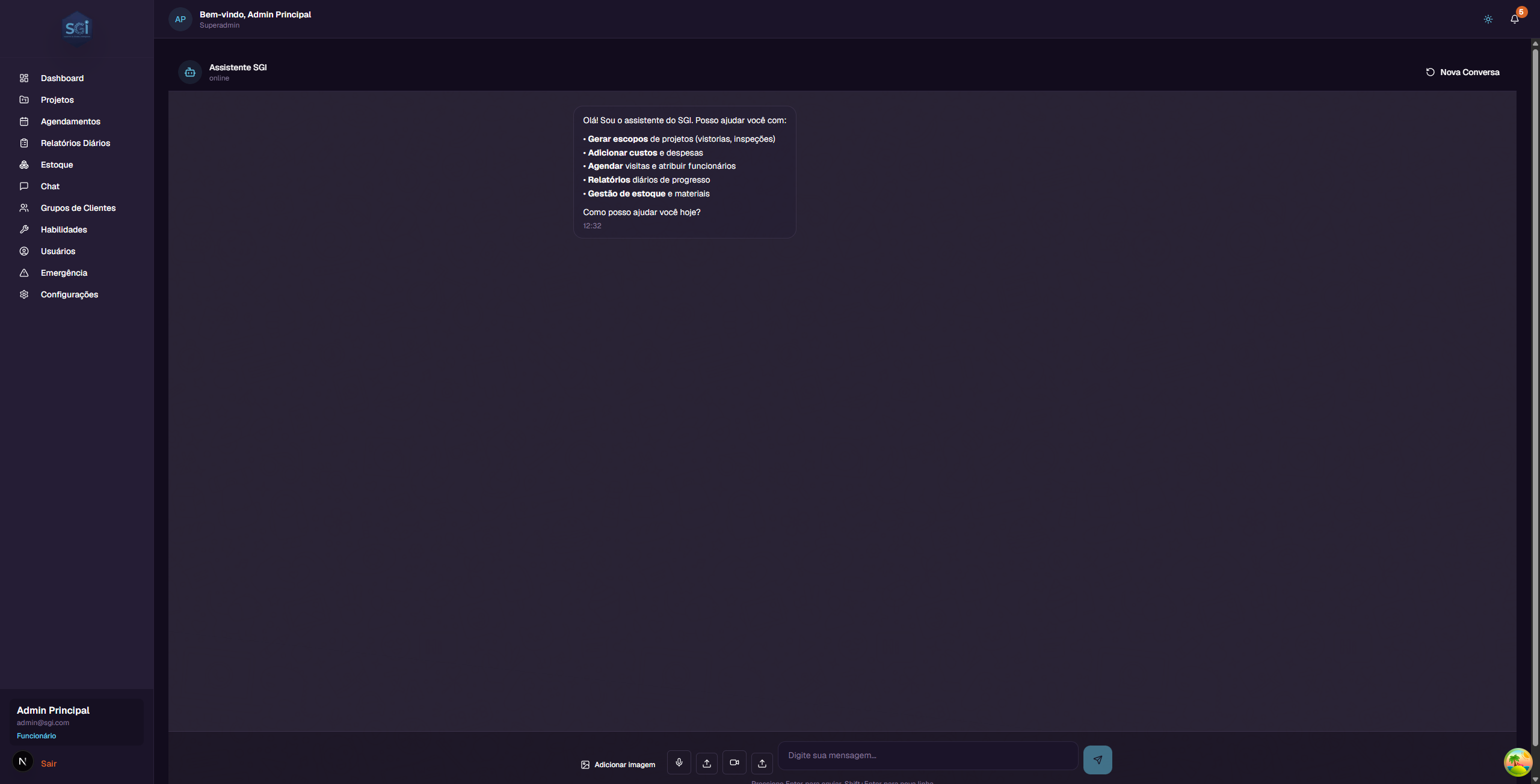 Tela principal do Chat