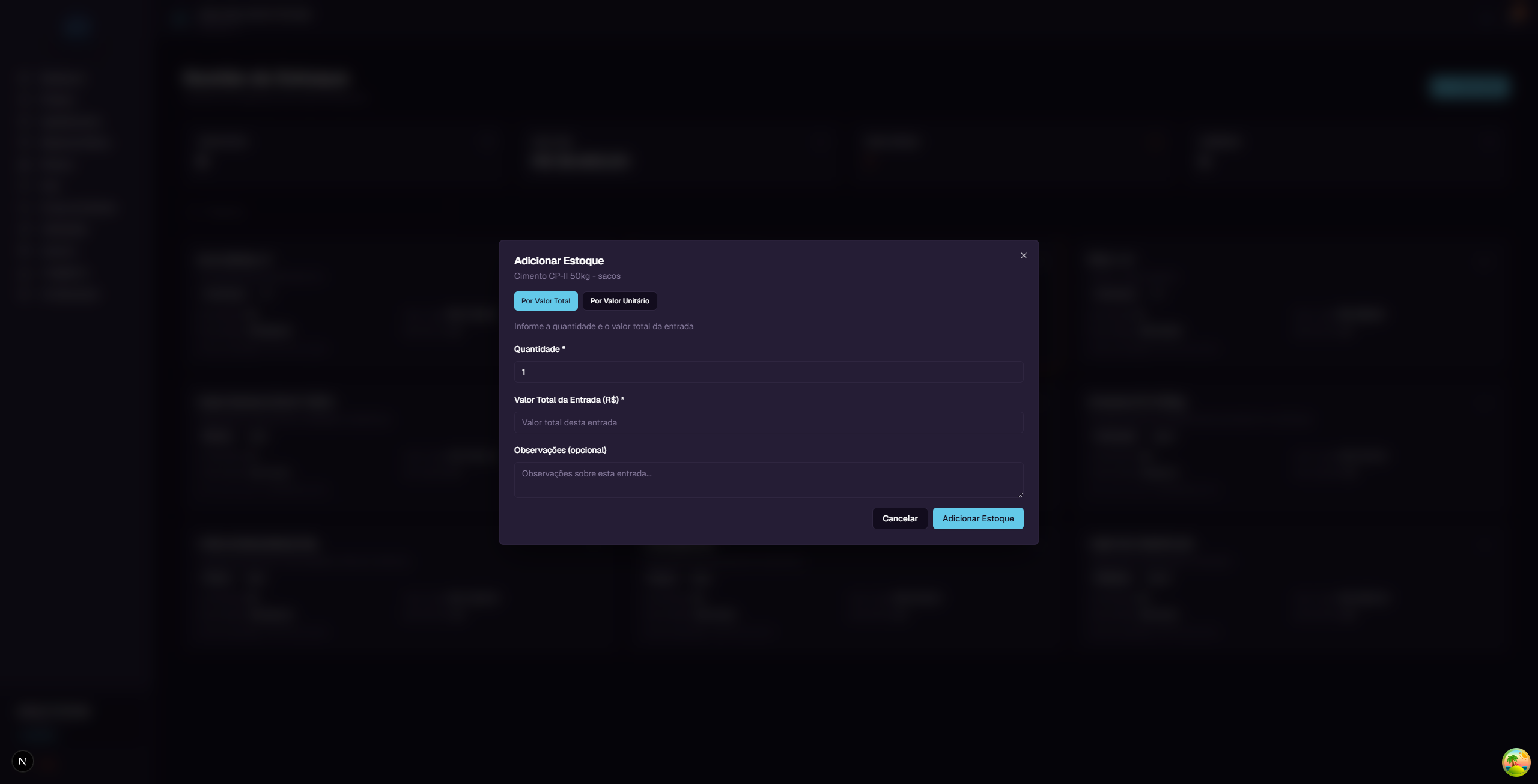 Add stock - By Total Value