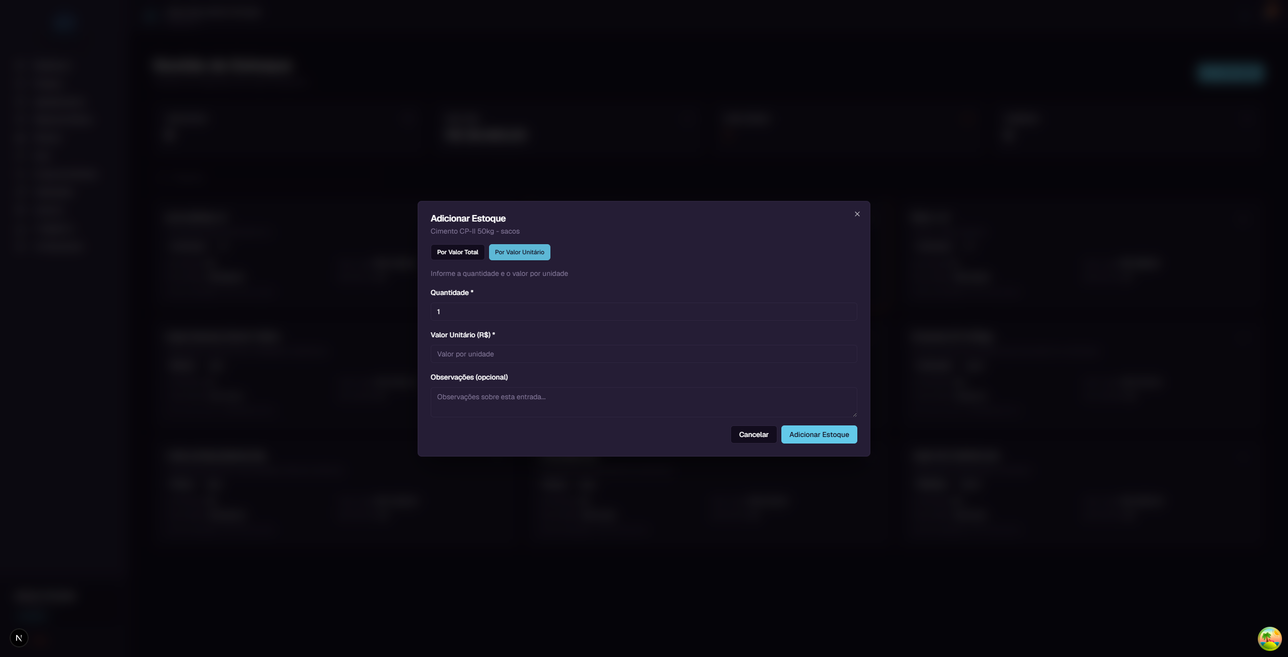 Add stock - By Unit Price