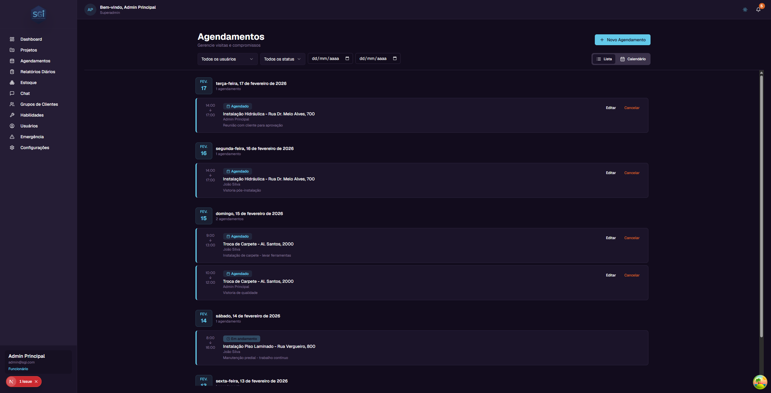 Scheduling - List view